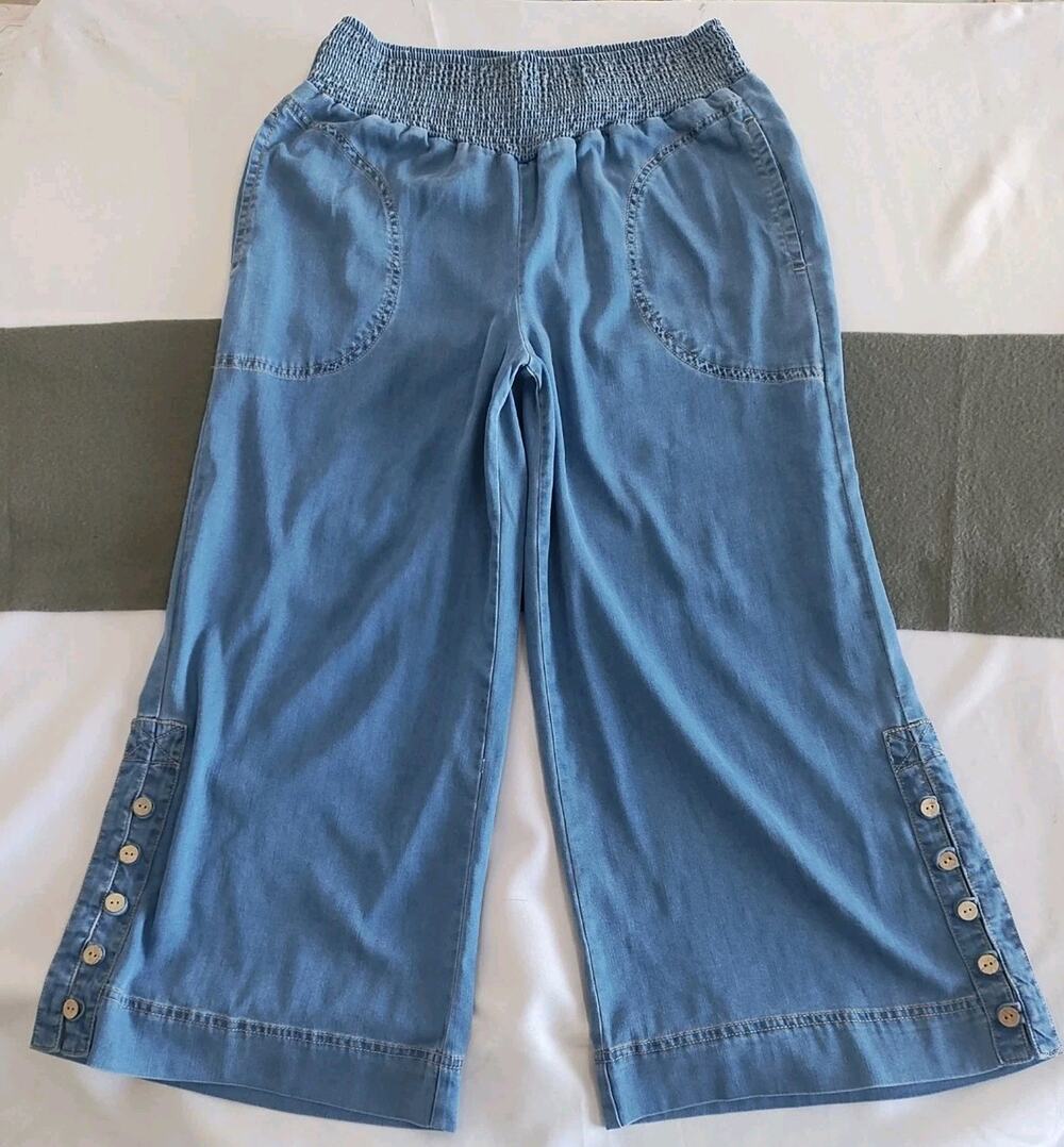 Cato Wide Leg Flared Bell Bottom Soft Denim Tencel Pants Swomen Sz M